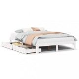 Cumpara ieftin Cadru de pat cu sertare, alb, 150x200 cm, lemn masiv pin