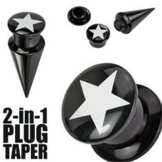 Plug şi taper negre cu stea - 2 în 1 - Lățime: 6 mm