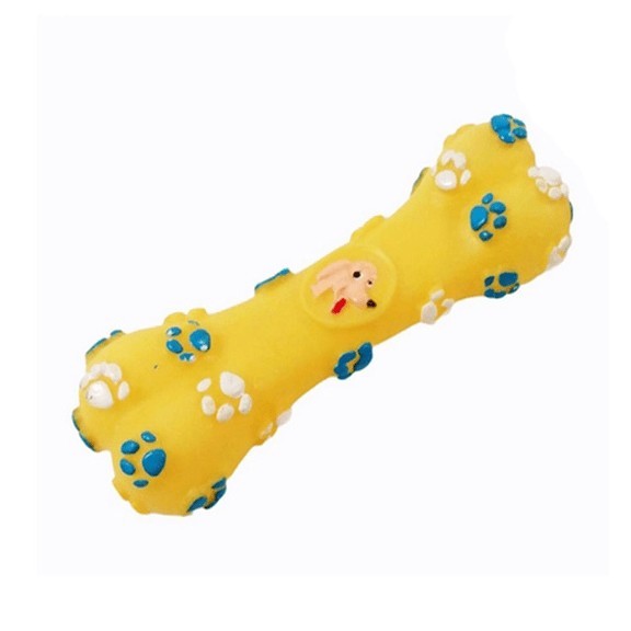 Jucarie pentru caini in forma de os cu sunet, tipatoare, 16cm, Galben, Ropet