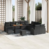 Set Canapea Grădină vidaXL 13 Piese cu Perne Negru Ratan Poliester Acacia
