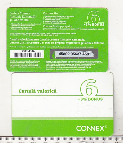 bnk card Romania - Connex - reincarcare 6 $ - RO-CON-REF-0052A