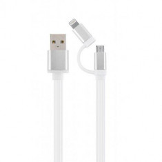 Cablu de date Gembird USB - micro USB + Lightning 1m White Silver foto