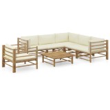 Cumpara ieftin Set mobilier de gradina cu perne alb crem, 7 piese, bambus
