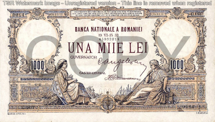 REPRODUCERE bancnota 1000 lei 1933
