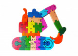 Cumpara ieftin Puzzle 3D din lemn pentru copii cu Alfabet si Cifre, Excavator, 26 piese, 23 cm, 18014SX