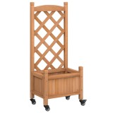Cumpara ieftin Jardiniera cu spalier si roti, maro, lemn masiv de brad