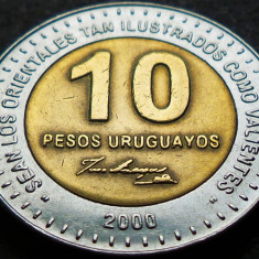 Moneda exotica bimetal 10 PESOS URUGUAYOS - URUGUAY, anul 2000 *cod 3579