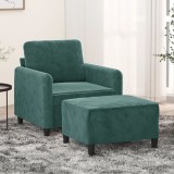 vidaXL Fotoliu canapea cu taburet, verde &icirc;nchis, 60 cm, catifea