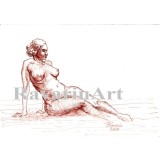 Tablou RavariuArt, Nud femeie sezand, tehnica sanguina pe hartie, neinramat, A4