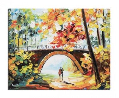 Tablou indragostiti pictat manual, Impreuna pe aleea vietii, 50x40cm ulei pe panza in cutit efect 3D foto