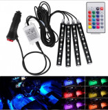 Set Lumini Ambientale Auto Interior RGB 8 Culori Telecomanda Kit LED 9 12 18 LED-uri