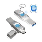 Cumpara ieftin Stick USB 64GB, USB 3.0 + Type-C, Criptare Amprenta, Recunoastere 360&deg;, Carcasa Metalica, Compatibil Laptop si Telefon, Plug &amp; Play, Argintiu