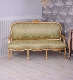Sofa trei locuri din lemn masiv auriu cu tapiterie verde CAT361A40