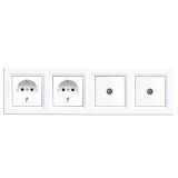 Priza combo Leziter Nova IV: 2 prize cu &icirc;mpamantare + 2 prize TV, alb
