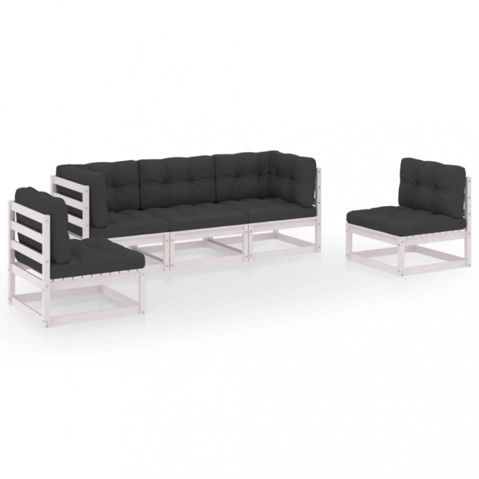 Set mobilier de gradina cu perne, 5 piese, lemn masiv de pin