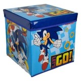 Cutie de depozitare taburet din material textil, 30x30x30 cm, albastru cu model Sonic, CMCLASS