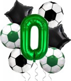 Cumpara ieftin Set de 7 baloane din folie pentru petrecere aniversara, cu cifra 0 sau litera U, tematica fotbal, verde, alb si negru, ideal ppentru suporteri sau iub