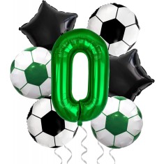 Set de 7 baloane din folie pentru petrecere aniversara, cu cifra 0 sau litera U, tematica fotbal, verde, alb si negru, ideal ppentru suporteri sau iub