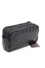 Trusa cosmetice pentru barbati, portfard, din piele naturala, neagra, T102