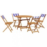 Cumpara ieftin Set mobilier de gradina 5 piese textil albastru alb/lemn masiv