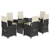 Set mobilier de gradina cu perne, 7 piese, negru, poliratan