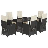 Set mobilier de gradina cu perne, 7 piese, negru, poliratan
