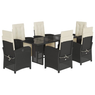 Set mobilier de gradina cu perne, 7 piese, negru, poliratan foto