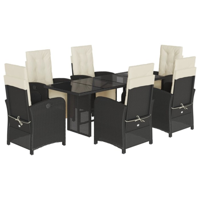 Set mobilier de gradina cu perne, 7 piese, negru, poliratan