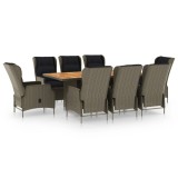 vidaXL Set mobilier de exterior cu perne, 9 piese, maro, poliratan