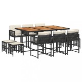 Cumpara ieftin Set mobilier de exterior cu perne, 11 piese, negru, poliratan