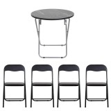 Masa plianta rotunda MDF 60x65 cm negru cu 4 scaune pliabile pentru bucatarie