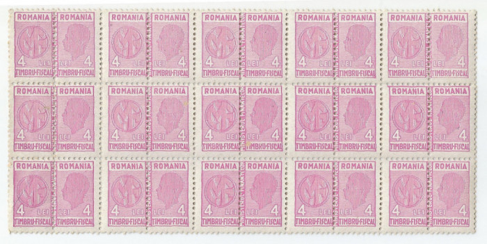 *Romania, lot 567 cu 15 timbre fiscale pt. impozite, bloc, 1944, MNH