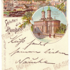 3211 - IASI, Church Trei Ierarchi, panorama, Litho - old postcard - used - 1898