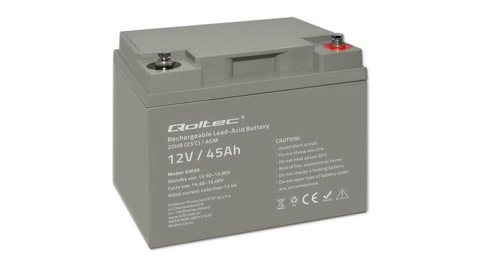 Baterie Qoltec AGM | 12V | 45 Ah | max 540A