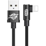 Cablu alimentare si date Baseus MVP, Fast Charging Data Cable pt. smartphone, USB la Lightning iPhone 2A unghi 90 grade, brodat, 1m, negru