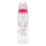 Biberon Plastic Honey Baby, Model Iepuraș, Tetină Silicon, Culoare Roz, Capacitate 250ml