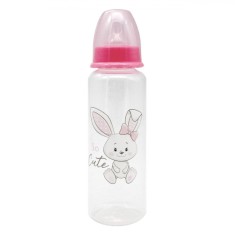Biberon Plastic Honey Baby, Model Iepuraș, Tetină Silicon, Culoare Roz, Capacitate 250ml