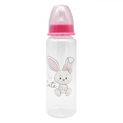 Biberon Plastic Honey Baby, Model Iepuraș, Tetină Silicon, Culoare Roz, Capacitate 250ml foto