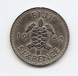 Fiji 6 Pence 1962 - Elizabeth II, Cupru-nichel, B11, 19.5 mm KM-19 (1)