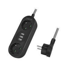PRELUNGITOR LOGILINK, Schuko x 2, conectare prin Schuko (T), USB x 3, cablu 1.5 m, 16 A, fara protectie, negru, &quot;LPS262U&quot; (timbru verde 0.18 lei)