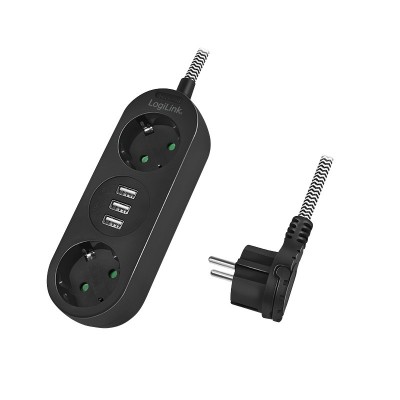 PRELUNGITOR LOGILINK, Schuko x 2, conectare prin Schuko (T), USB x 3, cablu 1.5 m, 16 A, fara protectie, negru, &amp;quot;LPS262U&amp;quot; (timbru verde 0.18 lei) foto