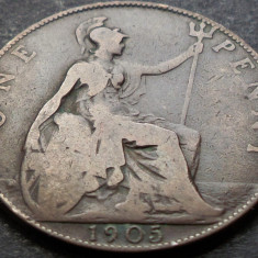 Moneda istorica 1 (ONE) Penny - ANGLIA, anul 1905 *cod 4694 - GEORGIVS V