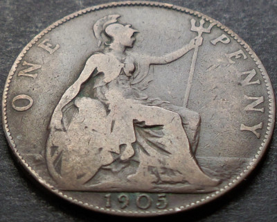Moneda istorica 1 (ONE) Penny - ANGLIA, anul 1905 *cod 4694 - GEORGIVS V foto