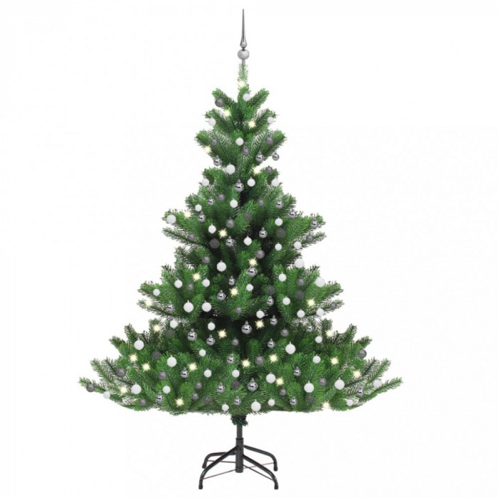 Pom Crăciun artificial brad Nordmann LED&amp;globuri verde, 210 cm