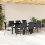 vidaXL Set mobilier de grădină cu perne, 9 piese, negru, poliratan 3213495