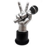 Ornament in forma de mana cu microfon, aratand semnul victoriei, Gri, 620E