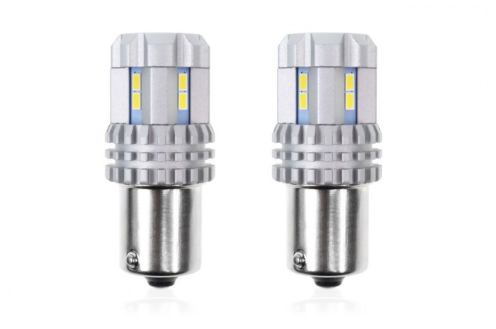 Bec pozitie ciresa auto tip LED UltraBright Canbus R5W, 12V-24V; BA15s, 12 LED SMD 3020, 2 buc.