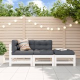 VidaXL Set mobilier de grădină cu perne, 3 piese, alb, lemn masiv
