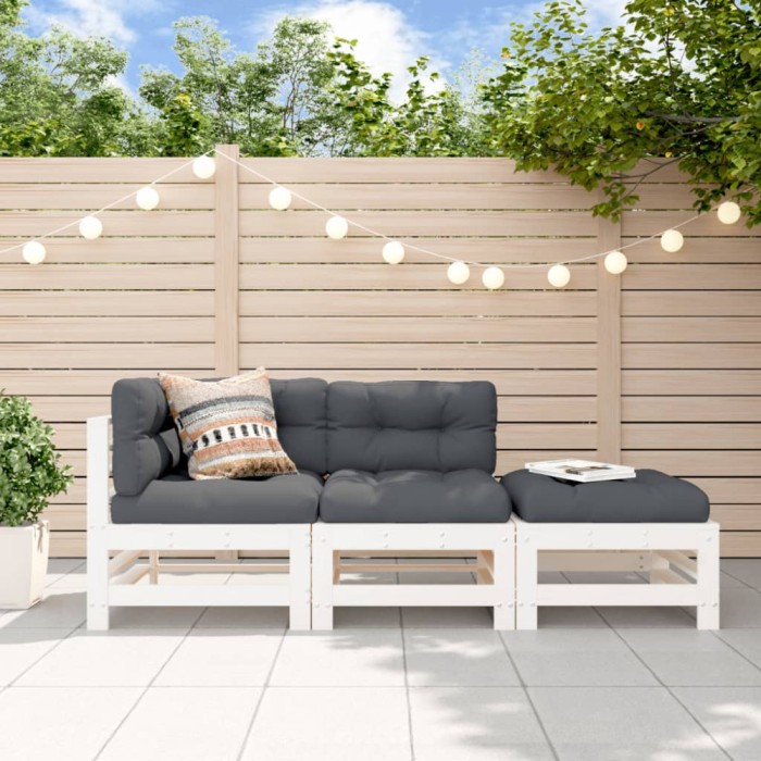 Gossi set mobilier de gradina cu perne, 3 piese, alb, lemn masiv