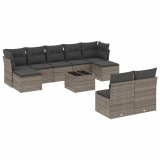 Set mobilier de gradina cu perne, 10 piese, gri, poliratan
